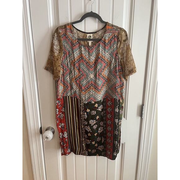 Anthropologie TINY Tunic Dress Patchwork Boho Scarf Print‎ Floral Shift Sz Small - Picture 1 of 4